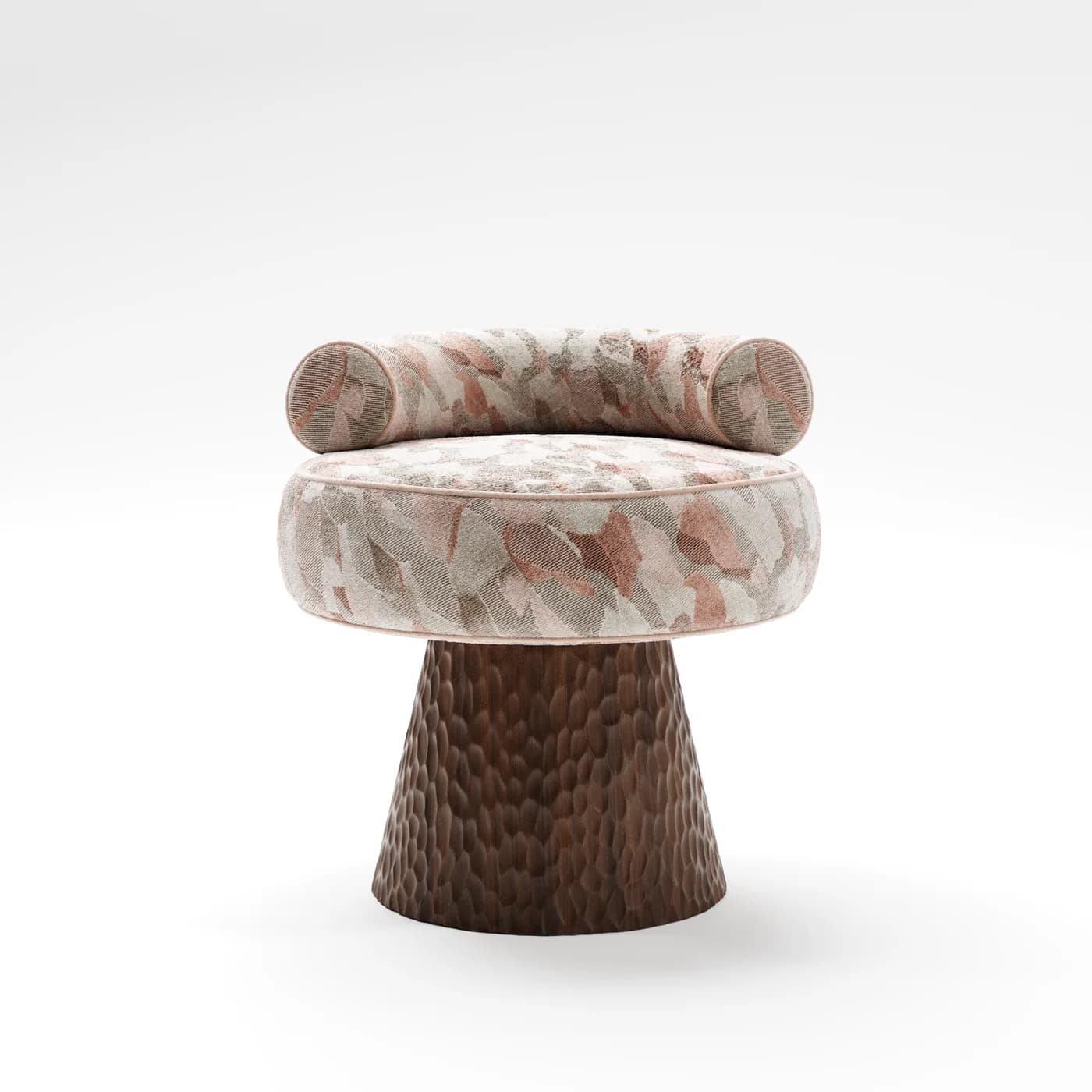 Velvet Treasure upholstered armchair — silo render, front view